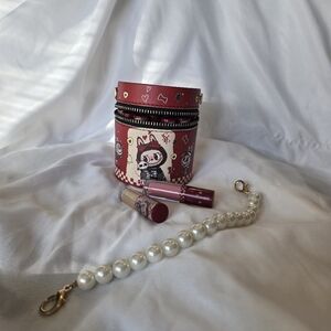 Labubu Lipgloss Set with Pearl Braceletpurse